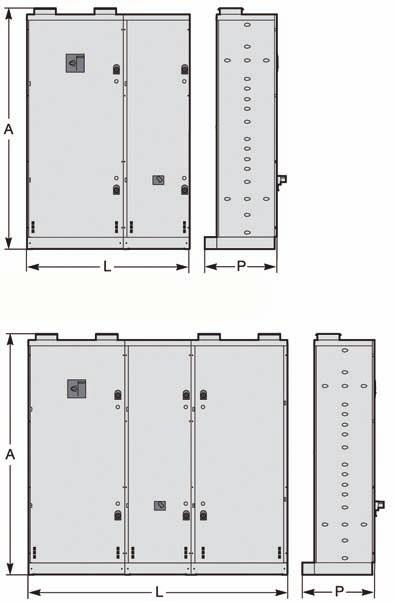 Compensação de energia reactiva e filtragem de harmónicas Armário A3B com disjuntor de entrada. Armário A4B com disjuntor de entrada.