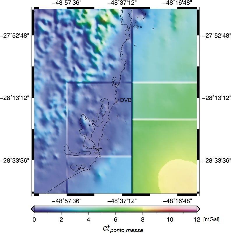 Geoid School 12 (FIGURA 35). (FORSBERG; TSCHERNING, 2008) para pequenas distâncias. FIGURA 35 - CORREÇÃO DO TERRENO A PARTIR DA MODELAGEM PONTO MASSA PARA A REGIÃO DE ESTUDOS 4.2.5 Correção do Terreno via Modelagem por Tesseroides (ct Tesseroide ) Modelos precisos de topografia da Terra estão disponíveis por MDAs globais de alta resolução.