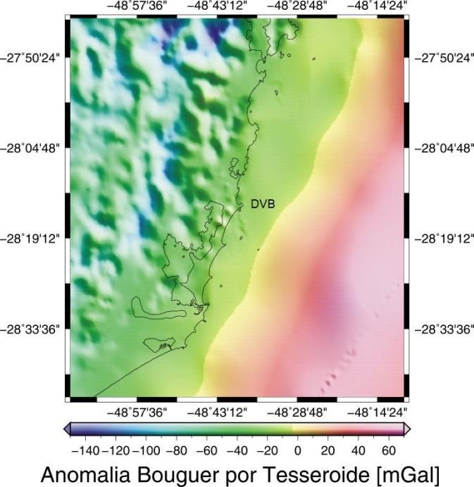 FIGURA 43 - ANOMALIA BOUGUER COM ct Tesseroide E A DIFERENÇA COM EGM2008 O Gráfico 17 mostra o comportamento das anomalias