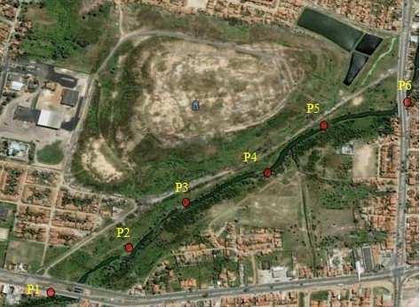 Figura 1 Visualização da área de coleta dos pontos no rio Cocó (Fortaleza/Ce). Fonte: Google Earth (2010).
