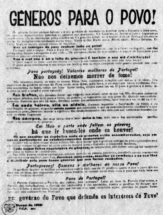 Em Janeiro de 1944, as mulheres de Camarnal Alenquer organizam uma marcha da fome até à Câmara, protestando contra a falta de géneros.