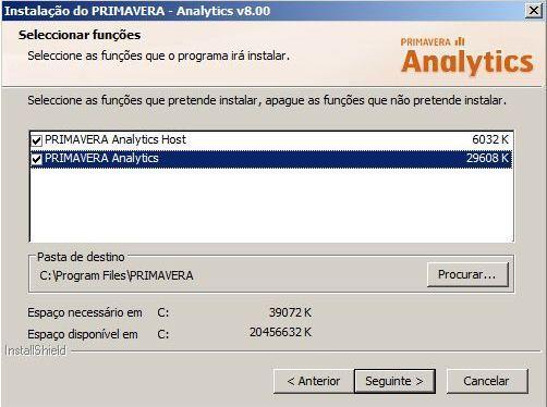 O PRIMAVERA Analytics Host pode ser instalado em qualquer máquina.