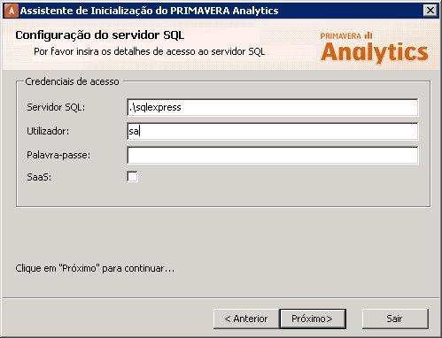 Ao selecionar essa opção surge o assistente de inicialização de instância: Indicar a instância do servidor SQL e as respetivas credenciais de acesso.