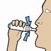Inale o pó profundamente em uma única respiração (2). Remova o inalador da sua boca e segure sua respiração por 5 segundos.