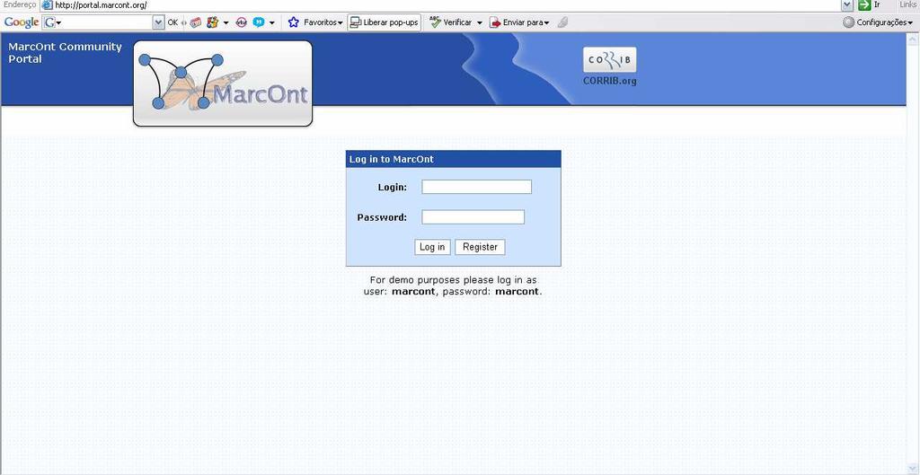 150 FIGURA 29: Interface de entrada no Portal MarcOnt. Fonte: Disponível em: <http://portal.marcont.org/>. Acesso em 31 out.