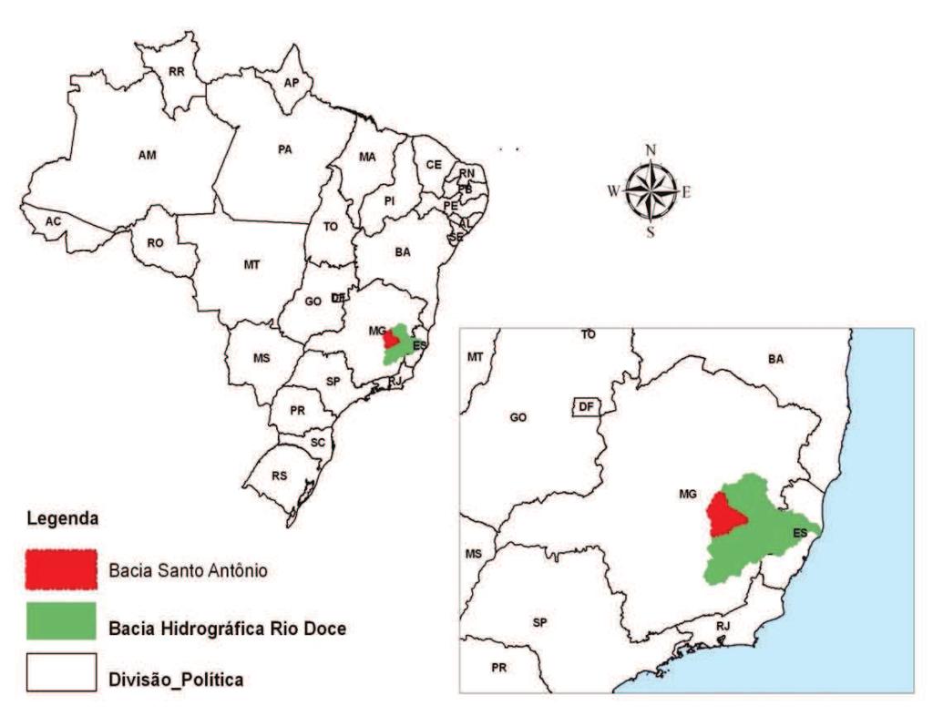 onde recebe a denominação de ribeirão Santo Antônio do Cruzeiro, até sua foz, que ocorre na divisa dos municípios de Naque e Belo Oriente, pela margem esquerda do rio Doce e em altitudes da ordem de