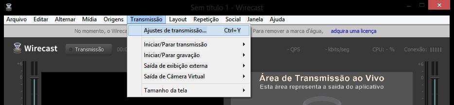 2 No menu, clique em Transmissão e em seguida em Ajuste de transmissão ou se preferir aperte Ctrl+Y 3