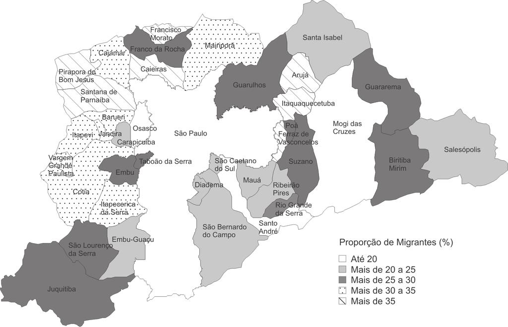 MAPA 1 Proporção de Migrantes Região Metropolitana de São Paulo 1991 Fonte: IBGE.