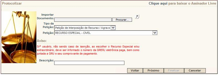 OBSERVAÇÃO: É necessário que o documento selecionado esteja no formato PDF, com tamanho máximo de 6 MB.