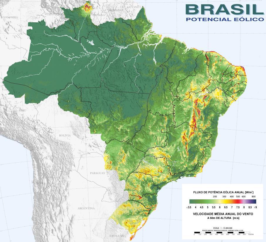 Estratégia de Infraestrutura Figura 8 - Potencial Eólico Brasileiro Fonte: Centro de Pesquisa Elétrica - CEPEL Outra fonte renovável de relevância para a geração de energia elétrica é a biomassa, a
