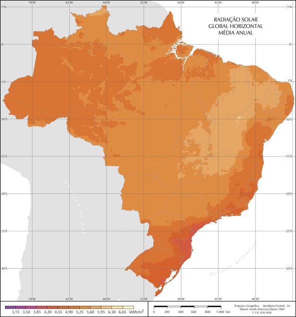 Estratégia de Infraestrutura O Brasil possui um elevado potencial de radiação solar distribuído por todo o território de acordo com a figura 9.