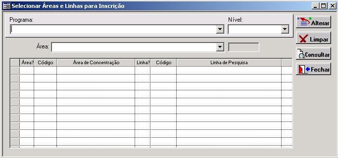 .. INDICAÇÃO DAS ÁREAS DE CONCENTRAÇÃO E LINHAS DE PESQUISA COM OFERTA DE VAGAS Deve-se acessar no CAPG, Coordenadorias > Processo de Inscrição > Selecionar Área/Linha para Inscrição e indicar as