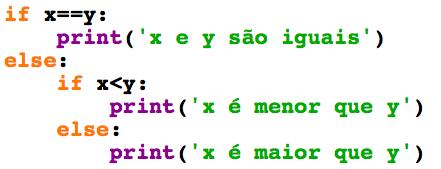 expressão1 : bloco de comandos 1! else:!!if expressão2 : bloco de comandos 2!!else:!!!bloco de comandos 3! - aninhado Exemplo: Para calcular a conta de um telefone celular.