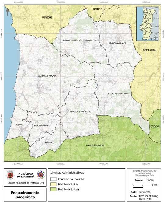 O Município da Lourinhã localiza-se no Distrito de Lisboa, especificamente na Região do Oeste (NUTS III), e administrativamente é composto por oito freguesias (União de Freguesias da Lourinhã e