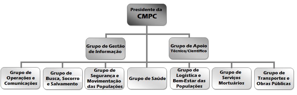 PMEPC de Vila do Porto Parte II Organização da Resposta Constituem a CMPC, nove grupos de planeamento e conduta operacional, nomeadamente: - Grupo de Gestão da Informação; - Grupo de Apoio