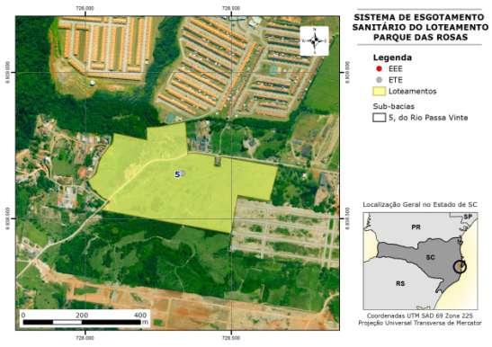 Figura 96: SES Parque das Rosas e sua área de abrangência Fonte: Adaptado de SAMAE 20