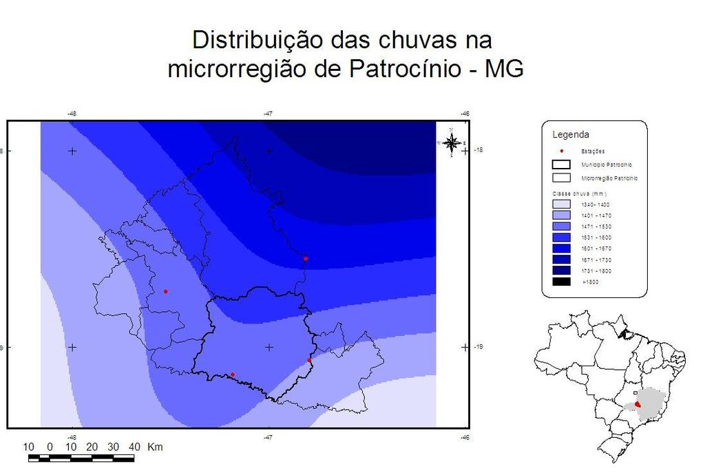 Figura 2 - Carta de Isolinhas Santinato 1996 comenta que nos paises de origem do café as precipitações variam de 1200 a 2000m.