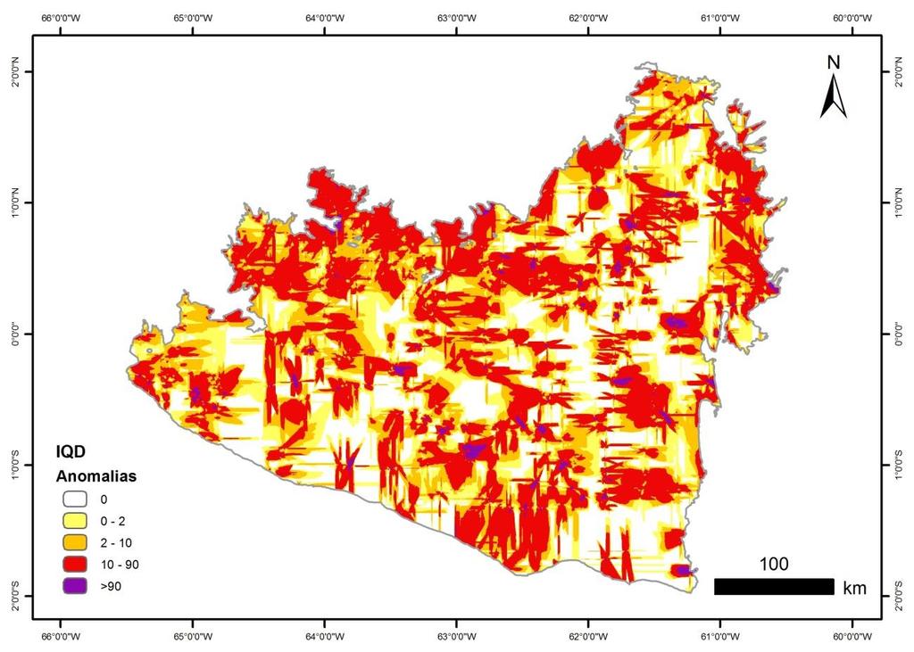 Figura 8 - Superfície de anomalia morfoestrutural da interpolação inverso do quadrado da distância.