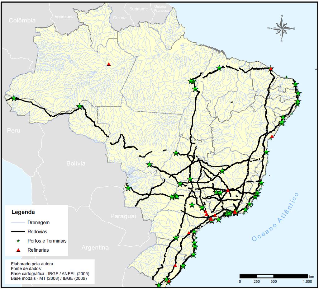 Quantidade de acidentes 35 Figura 4 - Mapa das principais rodovias com o maior número de acidentes ambientais.