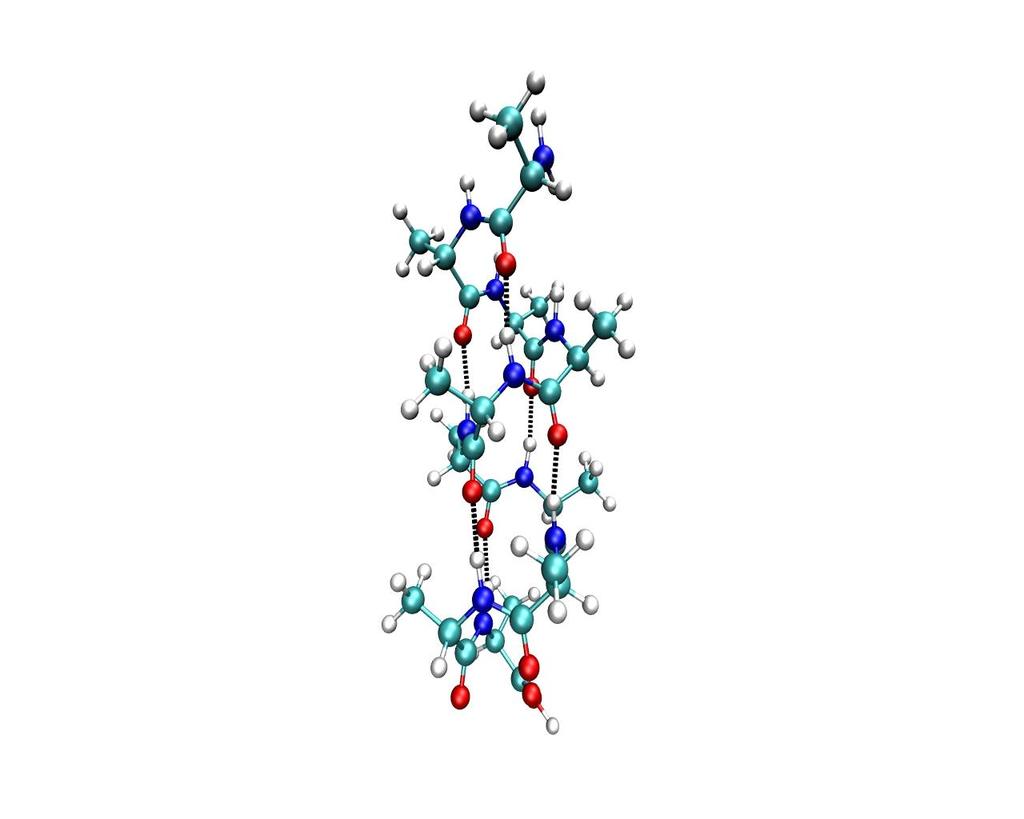 Hélices em Proteínas A estrutura tridimensional da hélice alfa é estabilizada por um padrão de ligações de hidrogênio, envolvendo o oxigênio da carbonila do resíduo i com o nitrogênio do resíduo i+4,