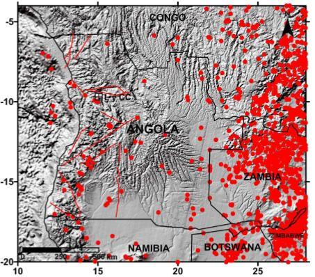 93 Figura 3.15- Mapa da sismicidade de Angola de acordo com a base de dados sismológica usada no estudo de ameaça sísmica.