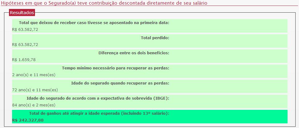 Em Informações para comparação é permitido aplicar alíquotas de 11%, 20% ou 31 % bem como inserir o valor de contribuição em atraso se necessário.