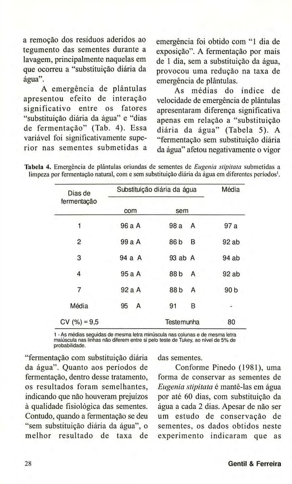 a remoção dos resíduos aderidos ao tegumento das sementes durante a lavagem, principalmente naquelas em que ocorreu a "substituição diária da água".