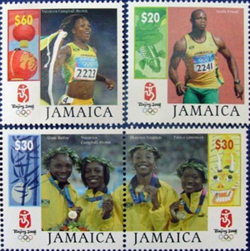 *JAMAICA HOMENAGEIA ATLETAS DE PEQUIM 2008 - A Jamaica lançou uma série de selos comemorando o sucesso obtido nos Jogos Olímpicos de Pequim, em 2008.