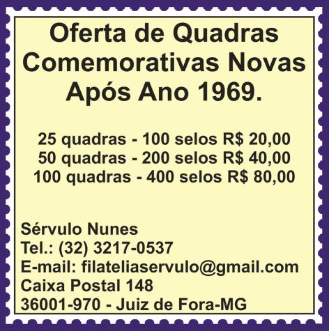 JOSÉ ANTONIO DE FREITAS (Fp), Caixa Postal 02, GUARÁ/SP, 14580-000 BRASIL. FOL- 126. *VENDO: Coleção de todos os selos esportivos do Brasil. Inclui todos os que sugerem algum tipo de Esporte.