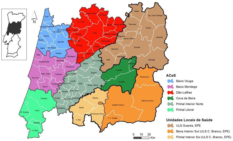 Figura 11 - Mapa dos Concelhos do ACeS BV Fonte: INE 2015 - Anuário Estatístico da Região Centro, 2014 O ACeS BV, com uma área