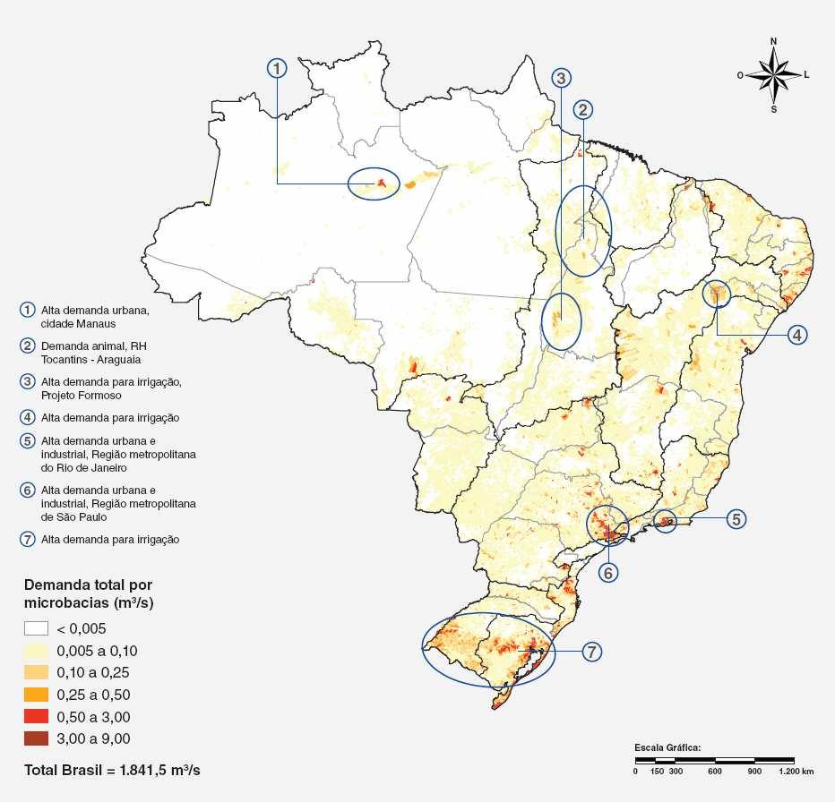 Situação dos Recursos Hídricos Demandas consuntivas Retirada total do Brasil = 1.