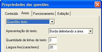 Apresentação de numéricas Questões texto Quantidade de linhas de texto: Este valor determina a altura da caixa de texto editável e