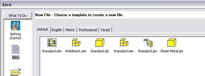 Para iniciar a criação do modelo, clique em New. Na caixa de diálogo, faça dulpo clique no Template: Standard.ipt. Fig.