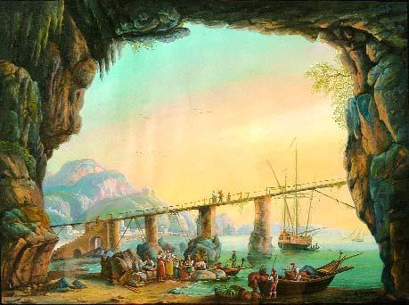 952 HEINRICH GOGARTEN - 1850-1911 - "Porto de mar visto de gruta", guache sobre papel, assinado - ver Benezit, vol. 6, pág. 249 Dim. - 31 x 41 cm 1.000-1.500 953 BARROSO - SÉC.