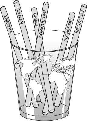 6 PROVA DE BIOLOGIA - 2 a Etapa QUESTÃO 02 Nesta figura, os canudos simbolizam fontes de retirada de água do Planeta: 1. Considere esta afirmativa: A água da Terra está acabando.
