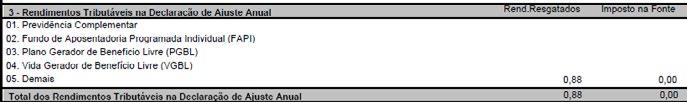 à Tributação Exclusiva/Definitiva, linha 06 Rendimento de aplicações financeiras.