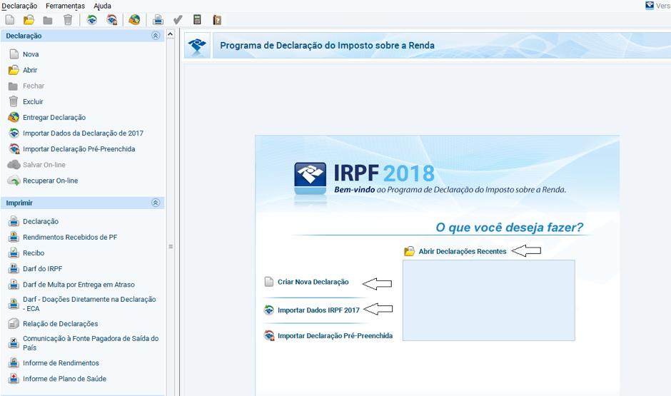 1.1 CRIANDO UMA NOVA DECLARAÇÃO Quando iniciamos uma nova declaração, o sistema permite a importação dos dados da declaração