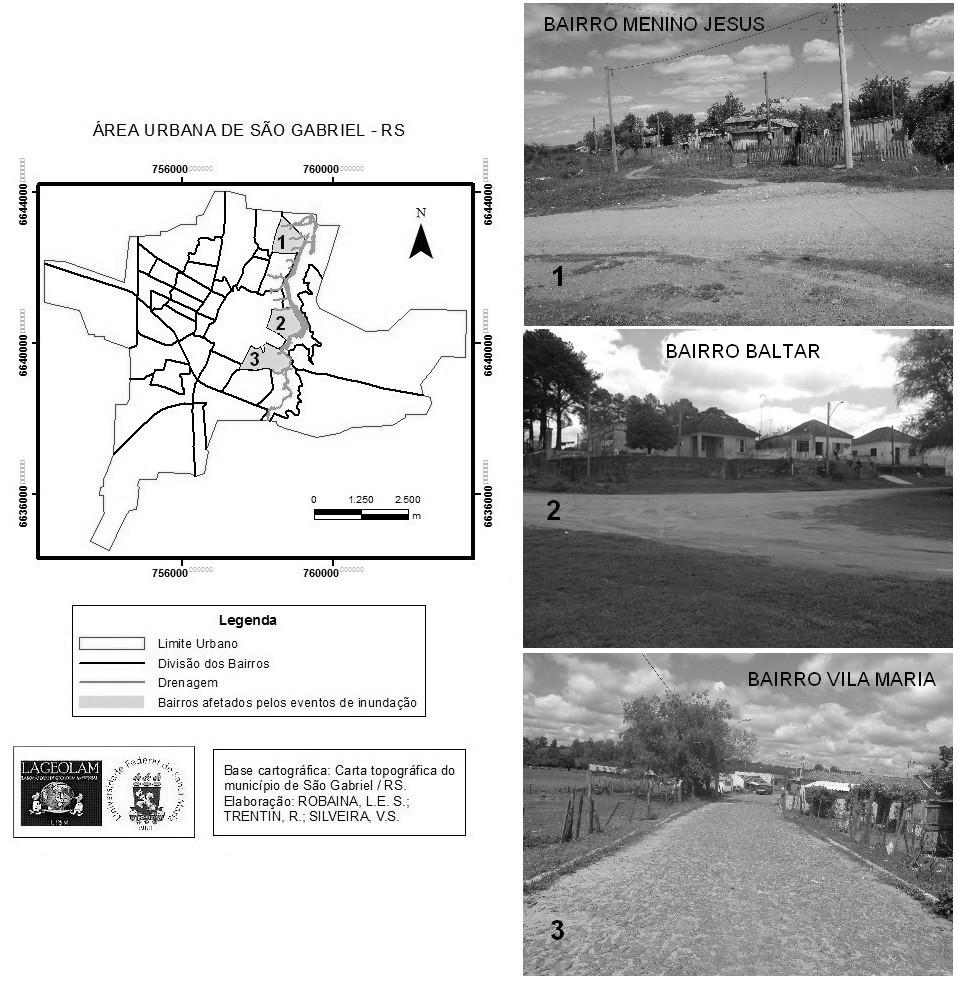 Figura 3: Mapa com a localização dos bairros afetados pelos eventos de inundação no município (fotografia em maio de 2011).