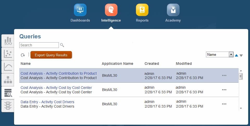 Como Executar Consultas no Painel de Inteligência Para executar uma consulta, instale o Oracle Smart View for Office conforme descrito em Introdução ao Oracle Enterprise Performance Management Cloud