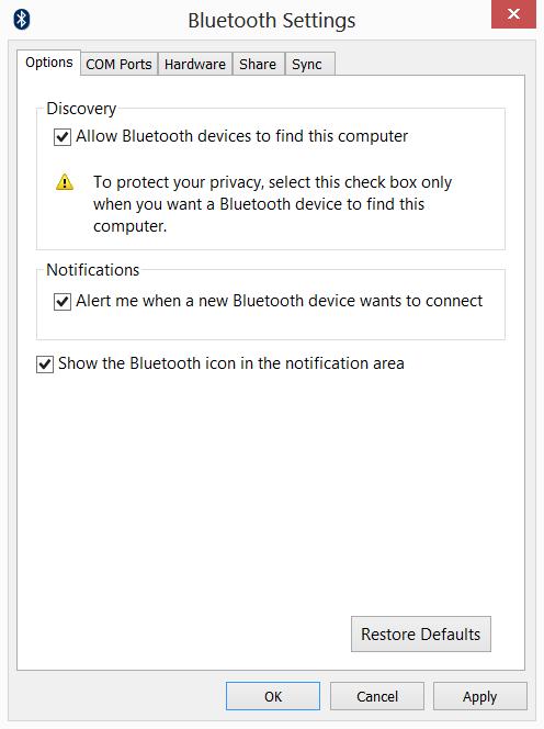 40 - Usar a ligação Bluetooth 4. Selecione Deixar dispositivos Bluetooth encontrar este computador marque a caixa, clique em Aplicar e depois clique em OK.