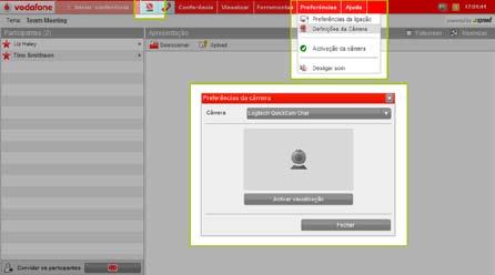 Vodafone Conferencing 2Permitir vídeo Para activar o vídeo, clique no botão vídeo do menu. Será-lhe-á solicitado que permita o acesso à sua webcam. Clique em Permitir.