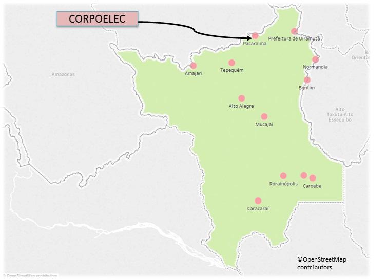 Figura 5-8: Sistemas Eletrobras Distribuição Roraima - Interior Na Tabela 5-14, a seguir, são apresentados os montantes de energia planejados para as localidades atendidas a partir de suprimento da