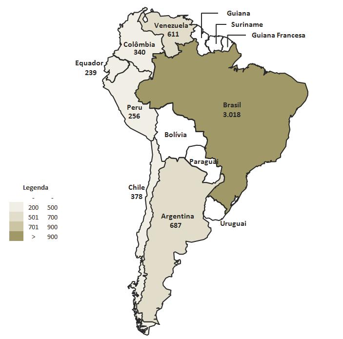 Figura 1 Consumo de combustíveis e derivados em países selecionados da América do Sul em 2016 (mil barris/dia). Fonte: ANP a partir de dados da BP (2017). Desde 1997, com a edição da Lei nº 9.