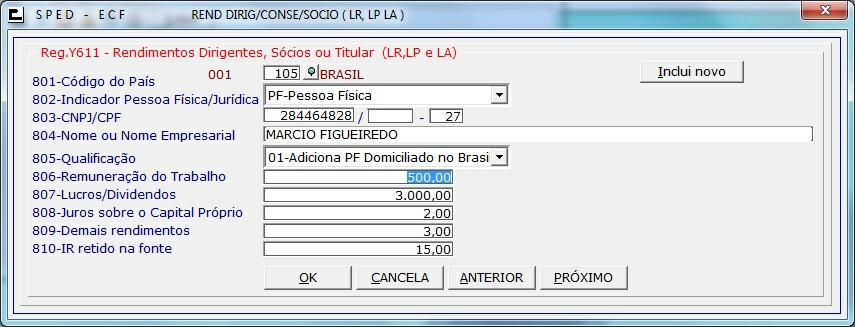 novo. Dados 1 Dados 2 REGISTRO Y600 Identificação