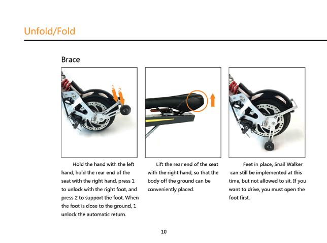 Montagem/Desmontagem Transportando Dobre a E-bike Ciclo completamente. Gire a alça do reboque para cima. Evite ir rápido, para não perder o equilíbrio e causar danos.