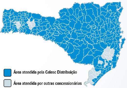 12 concessionárias e 11 permissionárias, responsáveis pelo atendimento dos demais 31 municípios catarinenses. (CELESC, 2017) Figura 2 - Área de concessão da CELESC DISTRIBUIÇÃO S.A.