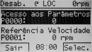 Colocação em Funcionamento. 6.2.1 Ajuste da Senha em P0000 Para alterar o conteúdo dos parâmetros é necessário ajustar corretamente a senha em P0000, conforme indicado abaixo.