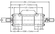 Informações técnicas Como usar os desenhos dimensionais de cilindro de haste passante Para determinar as dimensões de um cilindro de haste passante selecione, em primeiro lugar, o tipo de montagem