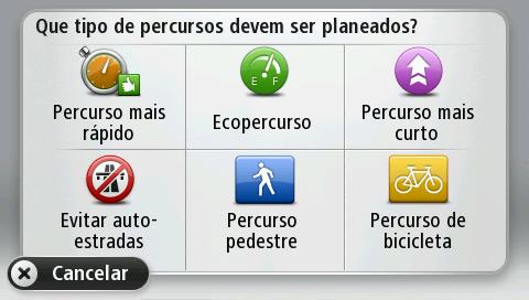 Se estiver a utilizar um produto TomTom para autocaravanas e roulottes, terá de definir o seu tipo de veículo para Automóvel, de modo a selecionar o tipo de percurso.