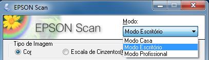 O Epson Scan oferece opções de modo de digitalização com níveis diferentes de configurações automáticas. Selecione o modo de digitalização no menu Modo.